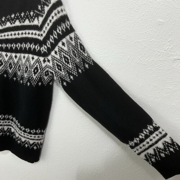 Sundance Fenn Fair Isle Sweater Zip Front Cardigan Black White Size M Cabincore - Picture 4 of 11